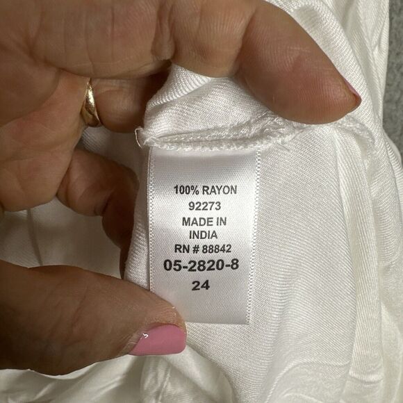 Cottagecore Midi Dress Button Front A-Line White Plus Size 24 V-Neck Smocked - Picture 9 of 16